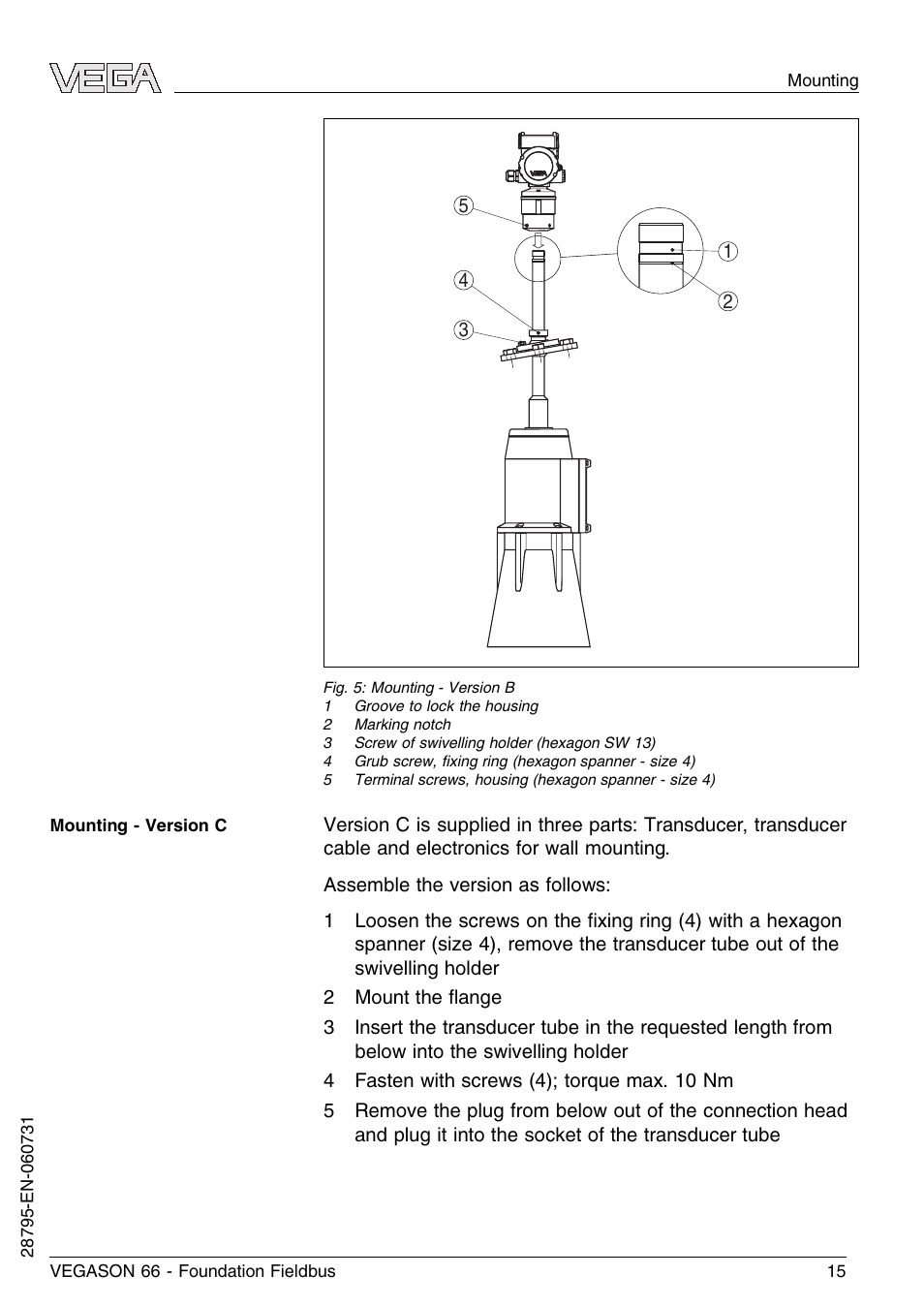 VEGA VEGASON 66 Foundation Fieldbus User Manual | Page 15 / 60