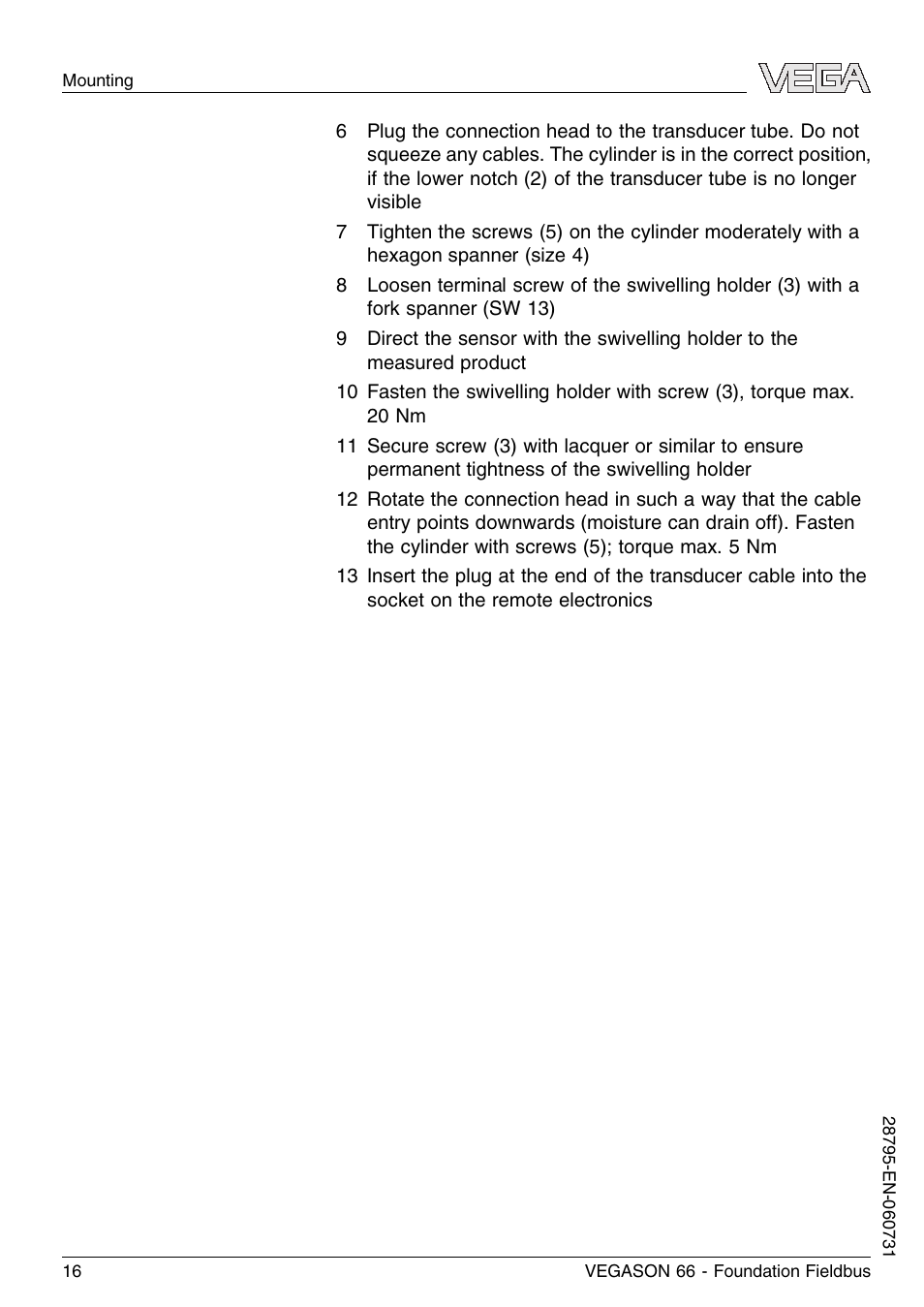 VEGA VEGASON 66 Foundation Fieldbus User Manual | Page 16 / 60