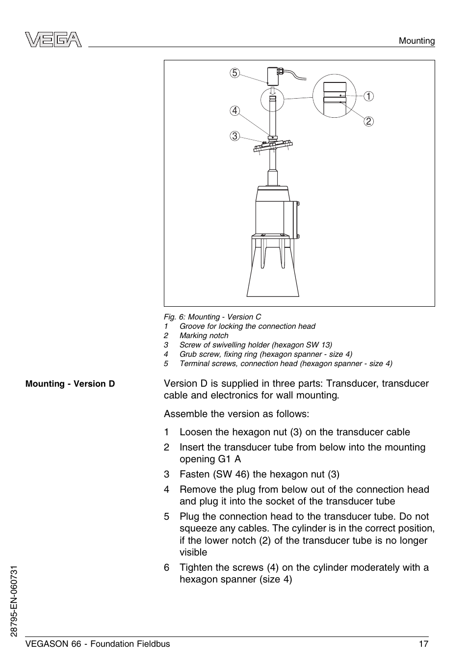 VEGA VEGASON 66 Foundation Fieldbus User Manual | Page 17 / 60