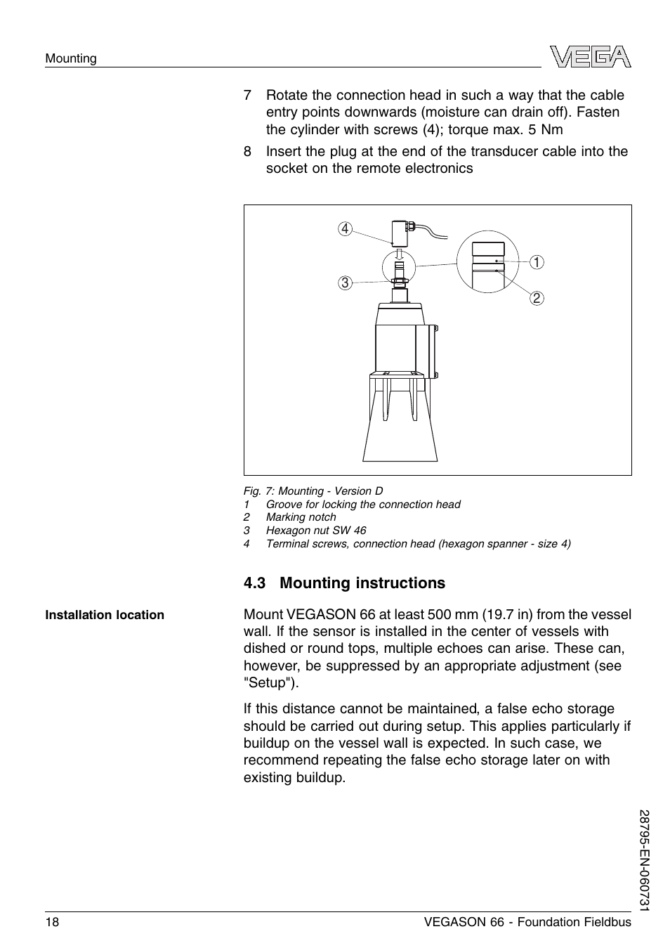 3 mounting instructions | VEGA VEGASON 66 Foundation Fieldbus User Manual | Page 18 / 60