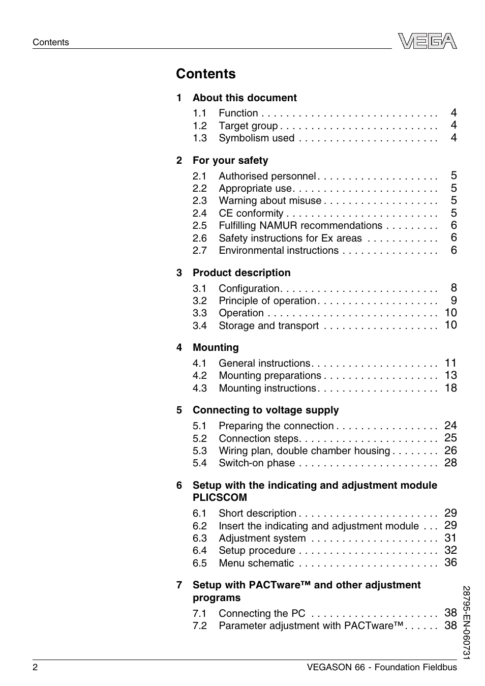 VEGA VEGASON 66 Foundation Fieldbus User Manual | Page 2 / 60