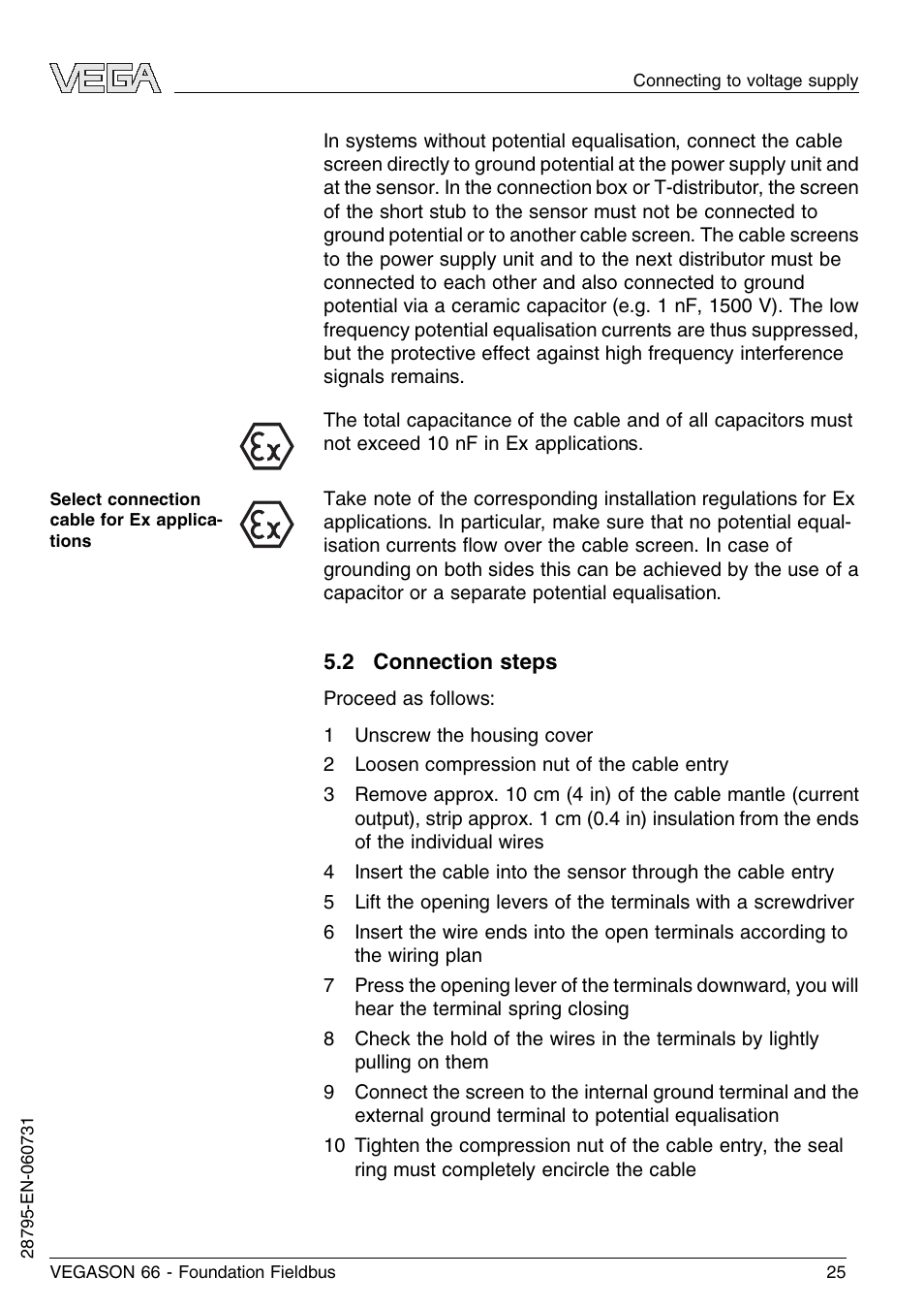 2 connection steps | VEGA VEGASON 66 Foundation Fieldbus User Manual | Page 25 / 60
