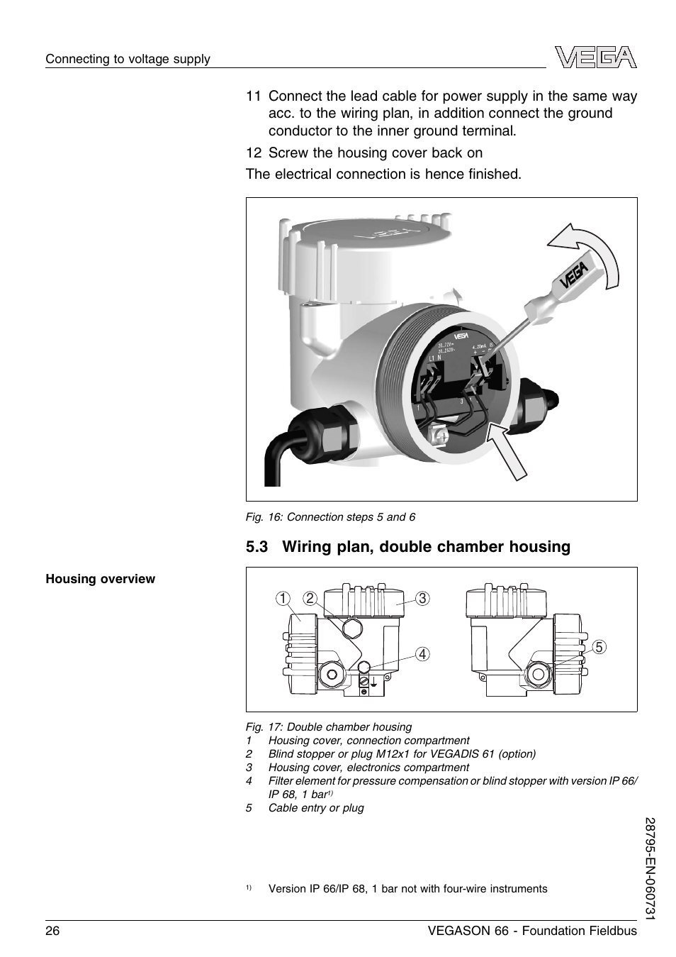 3 wiring plan, double chamber housing | VEGA VEGASON 66 Foundation Fieldbus User Manual | Page 26 / 60