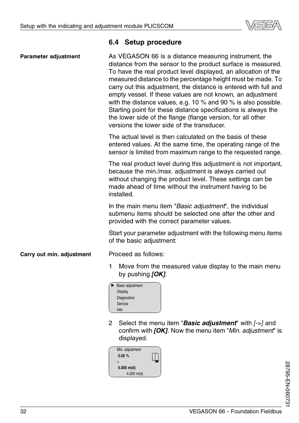 4 setup procedure | VEGA VEGASON 66 Foundation Fieldbus User Manual | Page 32 / 60