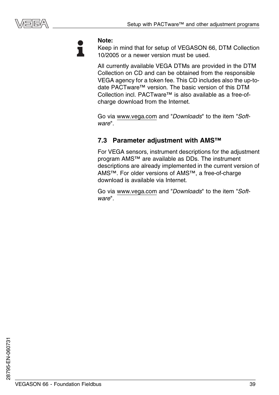 3 parameter adjustment with ams | VEGA VEGASON 66 Foundation Fieldbus User Manual | Page 39 / 60