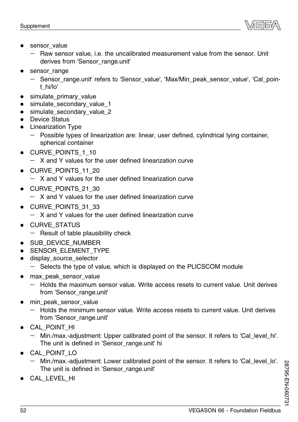 VEGA VEGASON 66 Foundation Fieldbus User Manual | Page 52 / 60