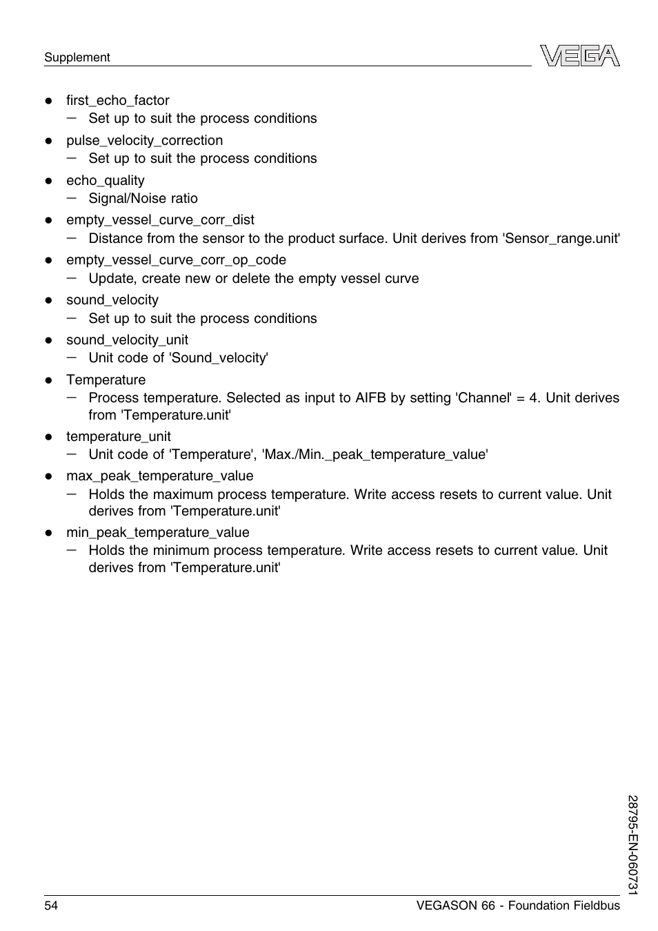 VEGA VEGASON 66 Foundation Fieldbus User Manual | Page 54 / 60