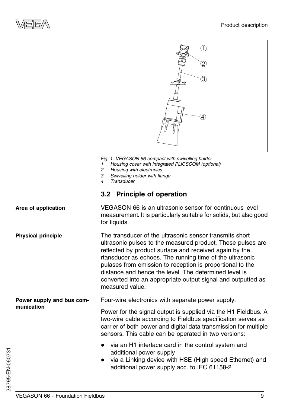 2 principle of operation | VEGA VEGASON 66 Foundation Fieldbus User Manual | Page 9 / 60