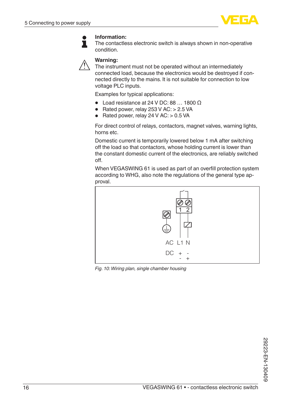 VEGA VEGASWING 61 - contactless electronic switch User Manual | Page 16 / 36