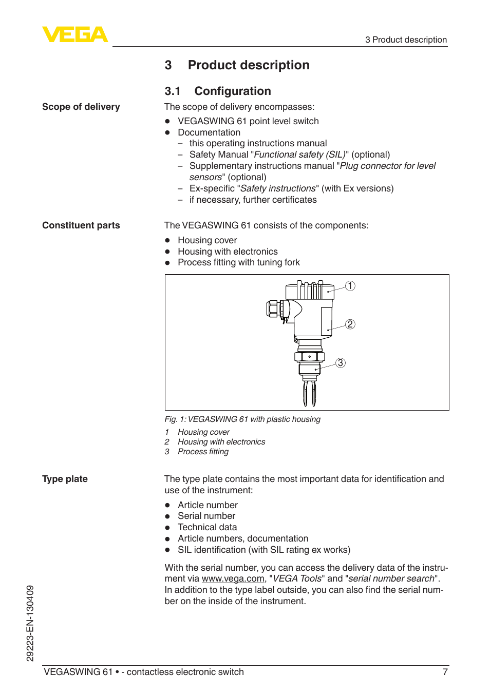 3 product description | VEGA VEGASWING 61 - contactless electronic switch User Manual | Page 7 / 36