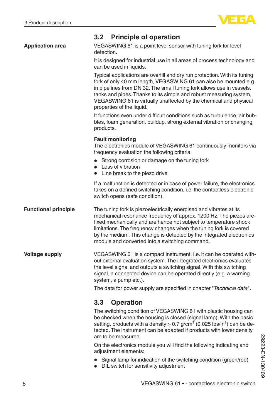 VEGA VEGASWING 61 - contactless electronic switch User Manual | Page 8 / 36