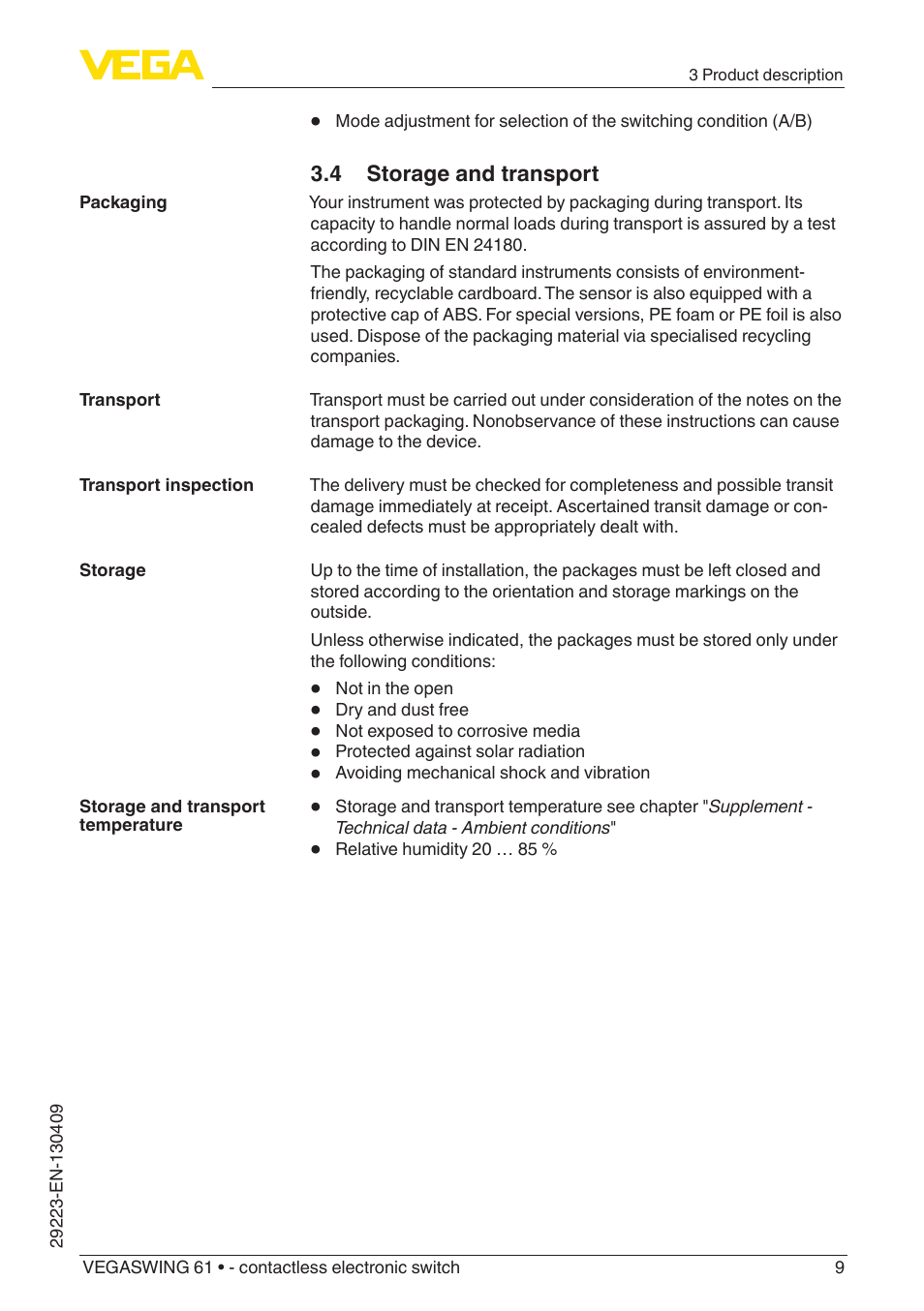 VEGA VEGASWING 61 - contactless electronic switch User Manual | Page 9 / 36