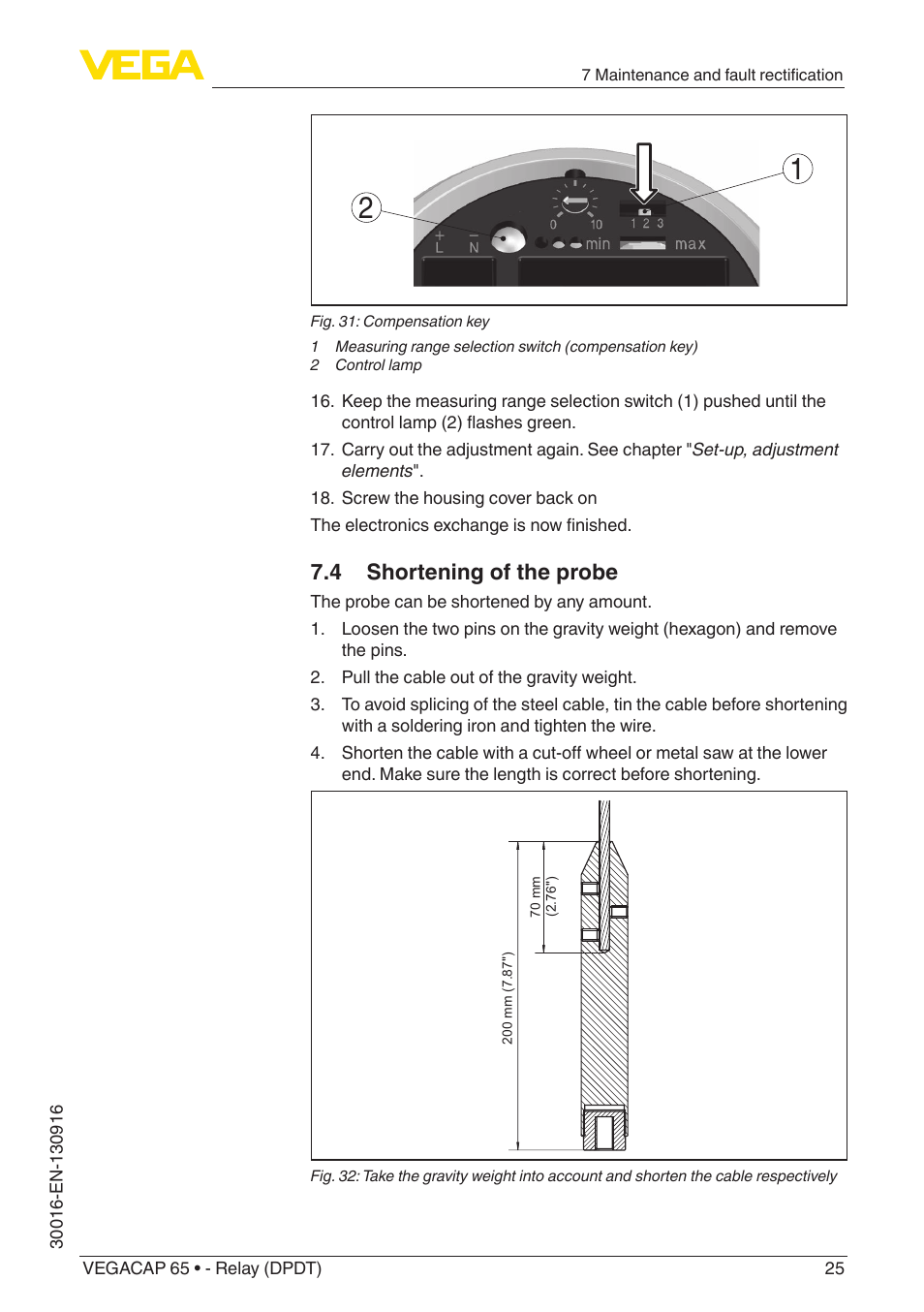 4 shortening of the probe | VEGA VEGACAP 65 - Relay (DPDT) User Manual | Page 25 / 40