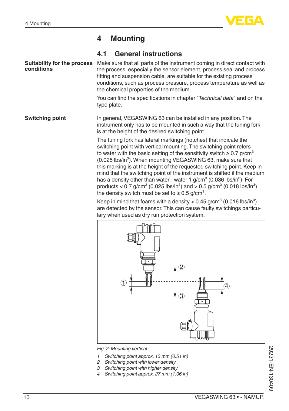 4 mounting, 1 general instructions | VEGA VEGASWING 63 - NAMUR User Manual | Page 10 / 40