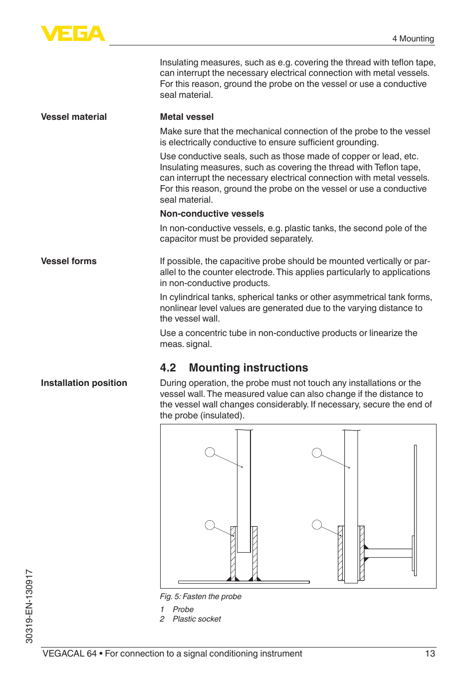 2 mounting instructions | VEGA VEGACAL 64 For connection to a signal conditioning instrument User Manual | Page 13 / 36