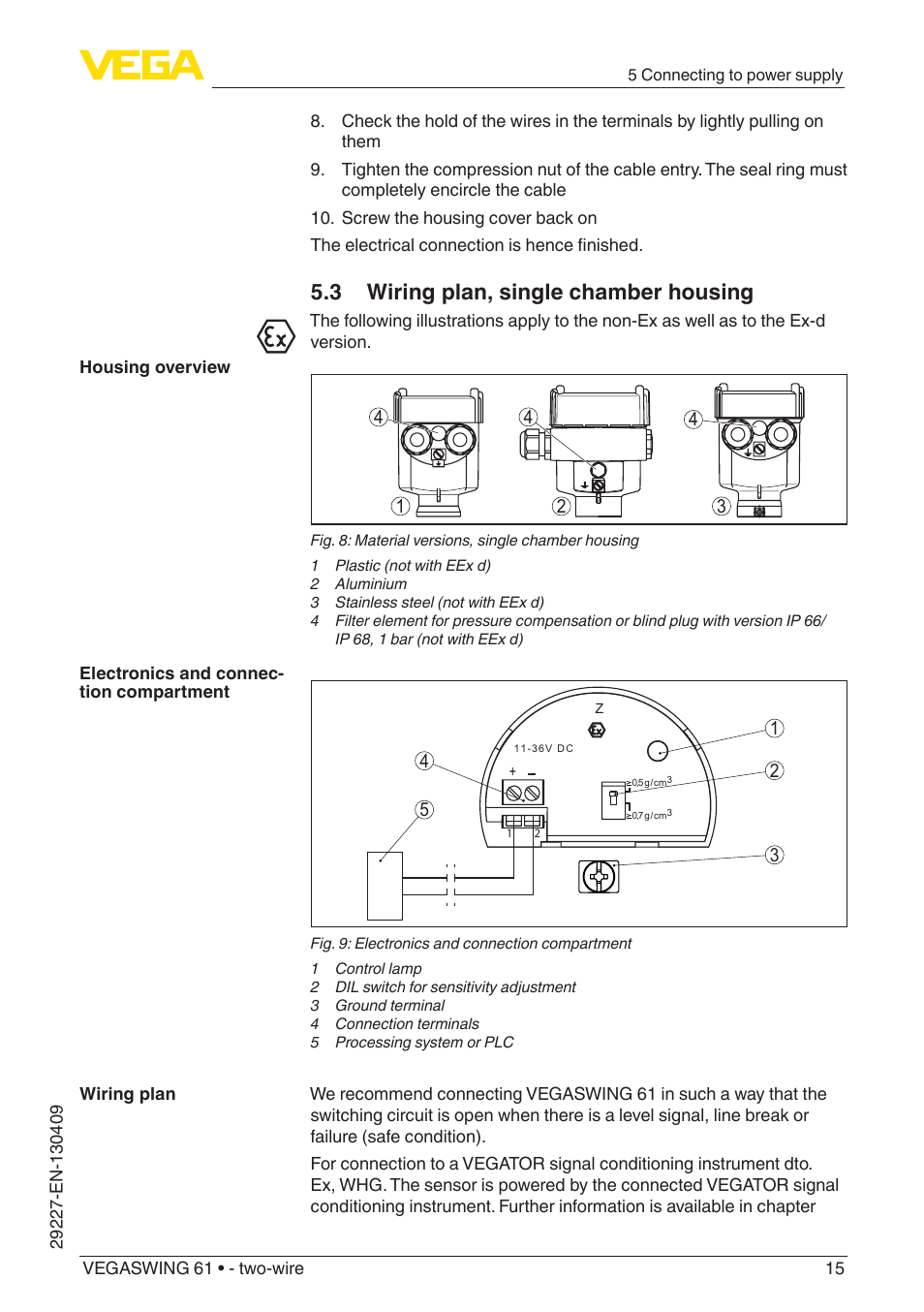 3 wiring plan, single chamber housing | VEGA VEGASWING 61 - two-wire User Manual | Page 15 / 40