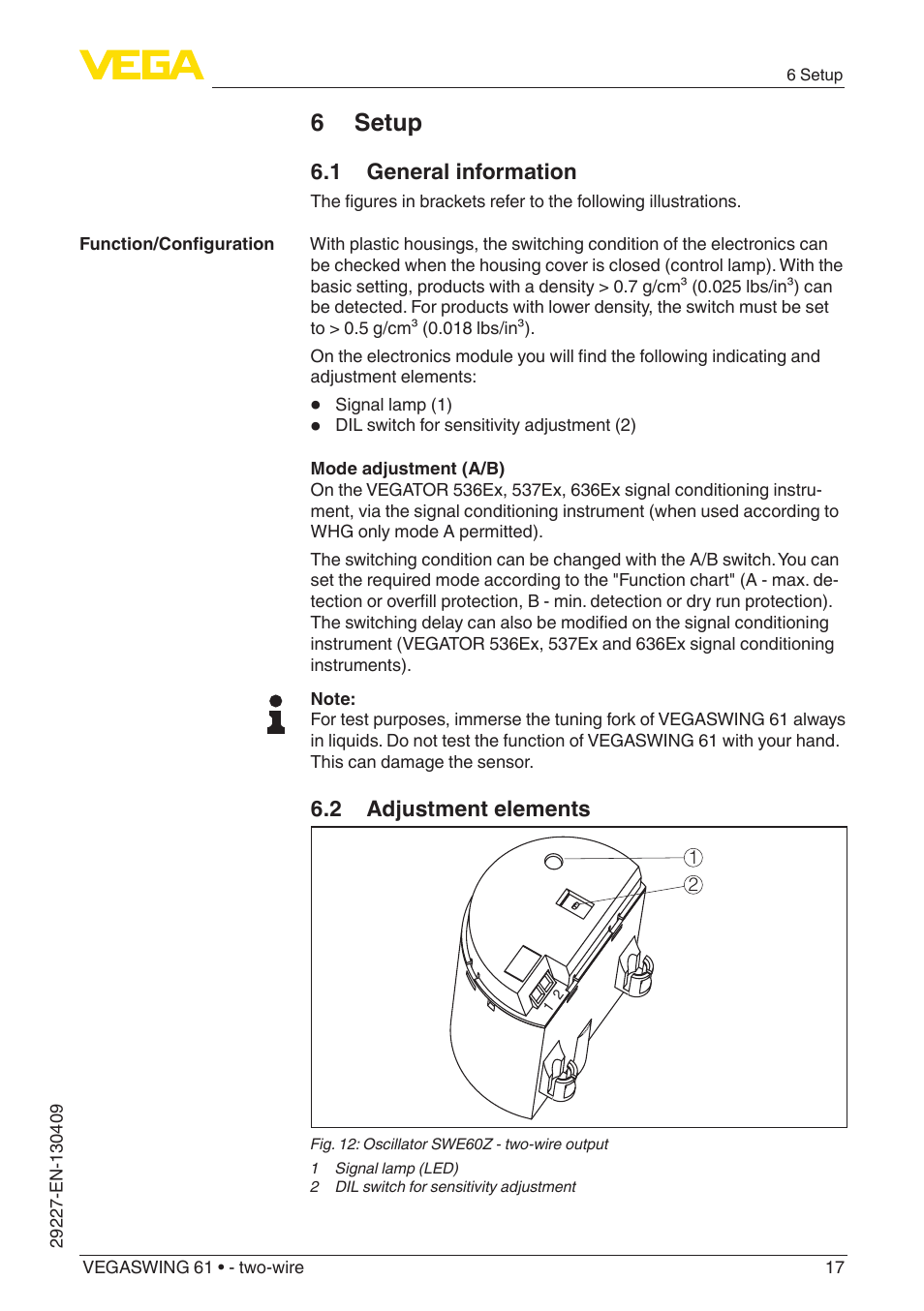 6 setup | VEGA VEGASWING 61 - two-wire User Manual | Page 17 / 40