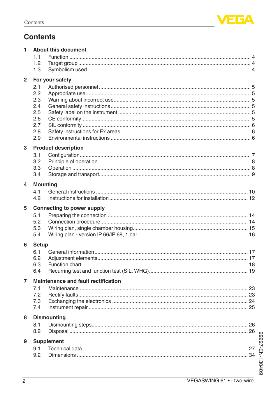 VEGA VEGASWING 61 - two-wire User Manual | Page 2 / 40