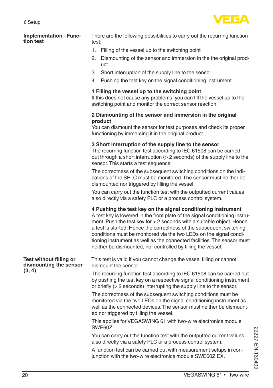 VEGA VEGASWING 61 - two-wire User Manual | Page 20 / 40