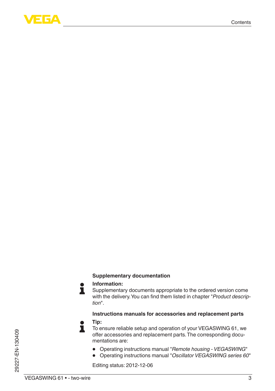 VEGA VEGASWING 61 - two-wire User Manual | Page 3 / 40