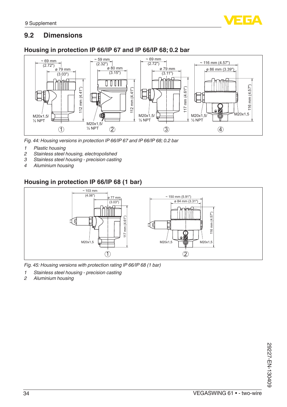 2 dimensions, 9 supplement | VEGA VEGASWING 61 - two-wire User Manual | Page 34 / 40