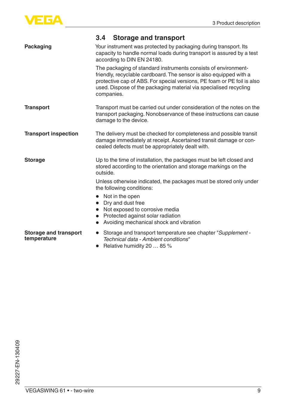 VEGA VEGASWING 61 - two-wire User Manual | Page 9 / 40