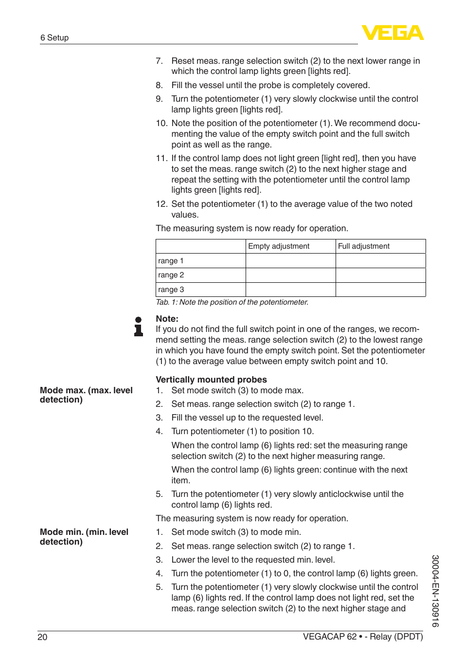 VEGA VEGACAP 62 - Relay (DPDT) User Manual | Page 20 / 40