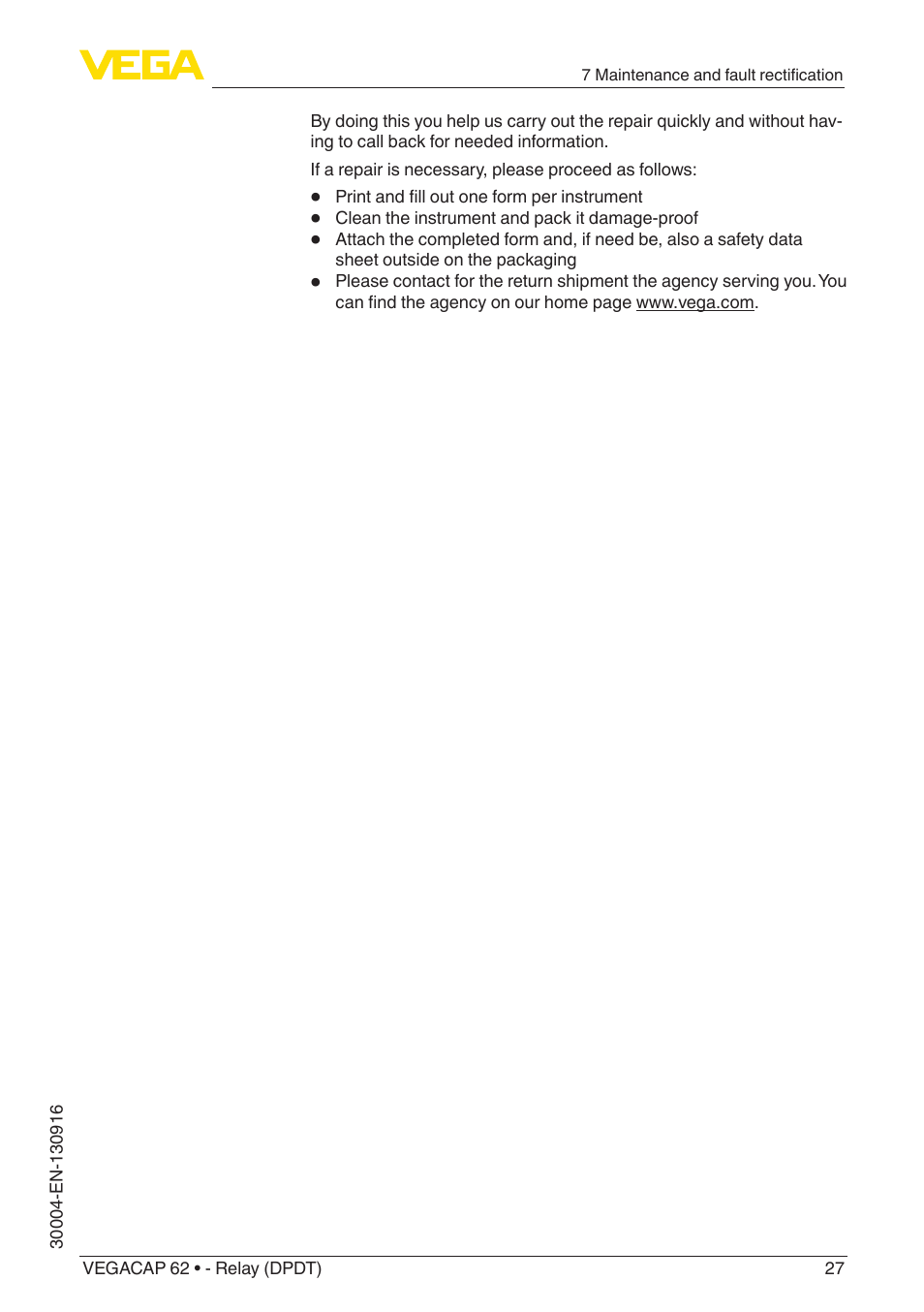 VEGA VEGACAP 62 - Relay (DPDT) User Manual | Page 27 / 40