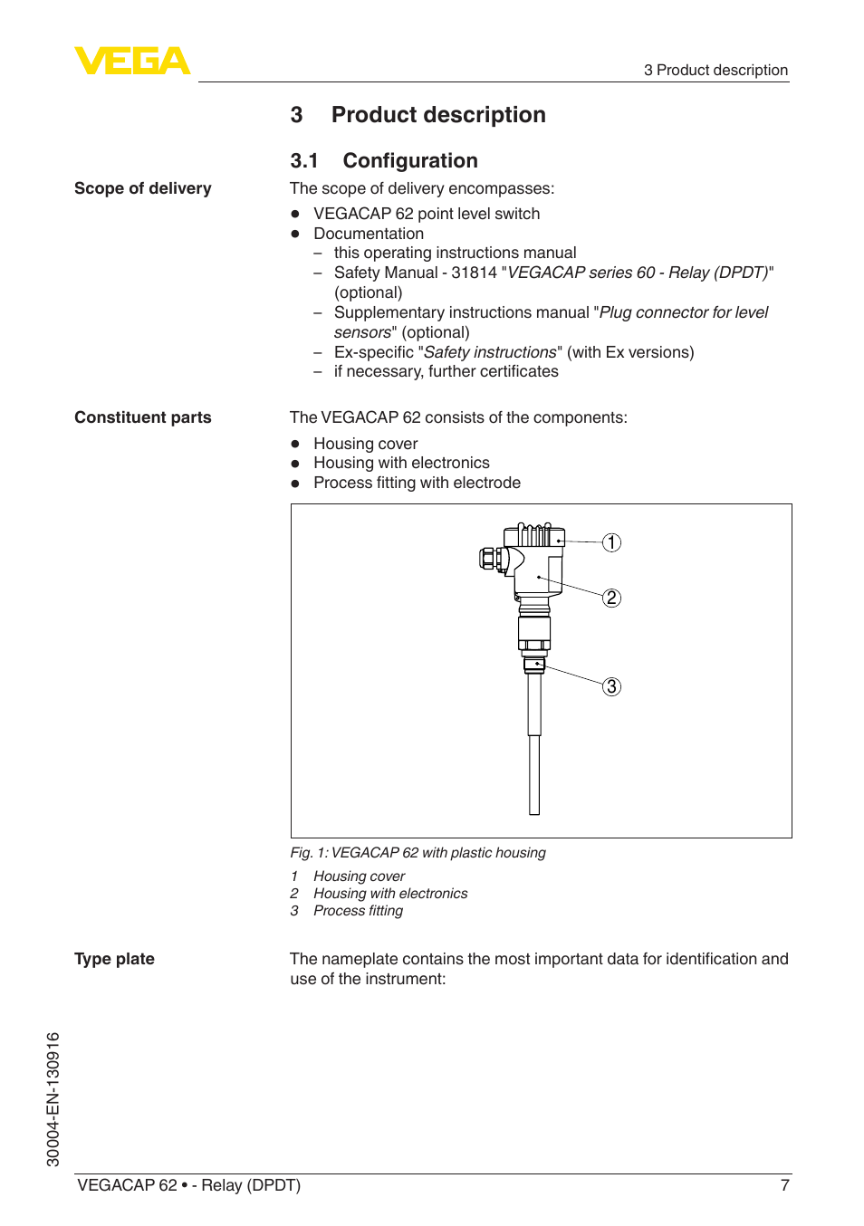 3 product description, 1 configuration | VEGA VEGACAP 62 - Relay (DPDT) User Manual | Page 7 / 40