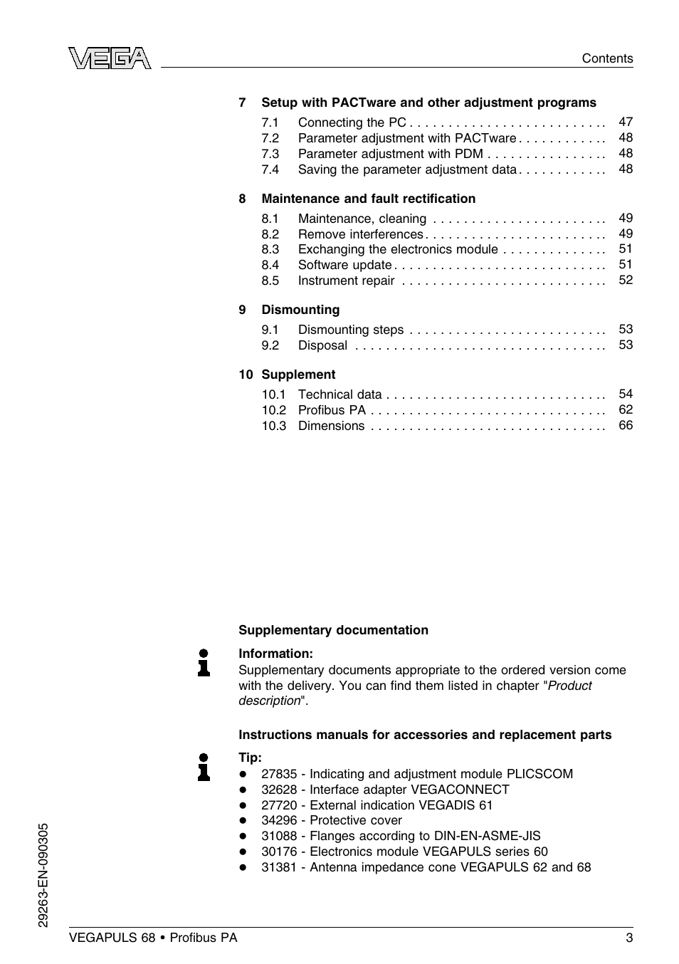 VEGA VEGAPULS 68 (≥ 2.0.0 - ≤ 3.8) Proﬁbus PA User Manual | Page 3 / 80