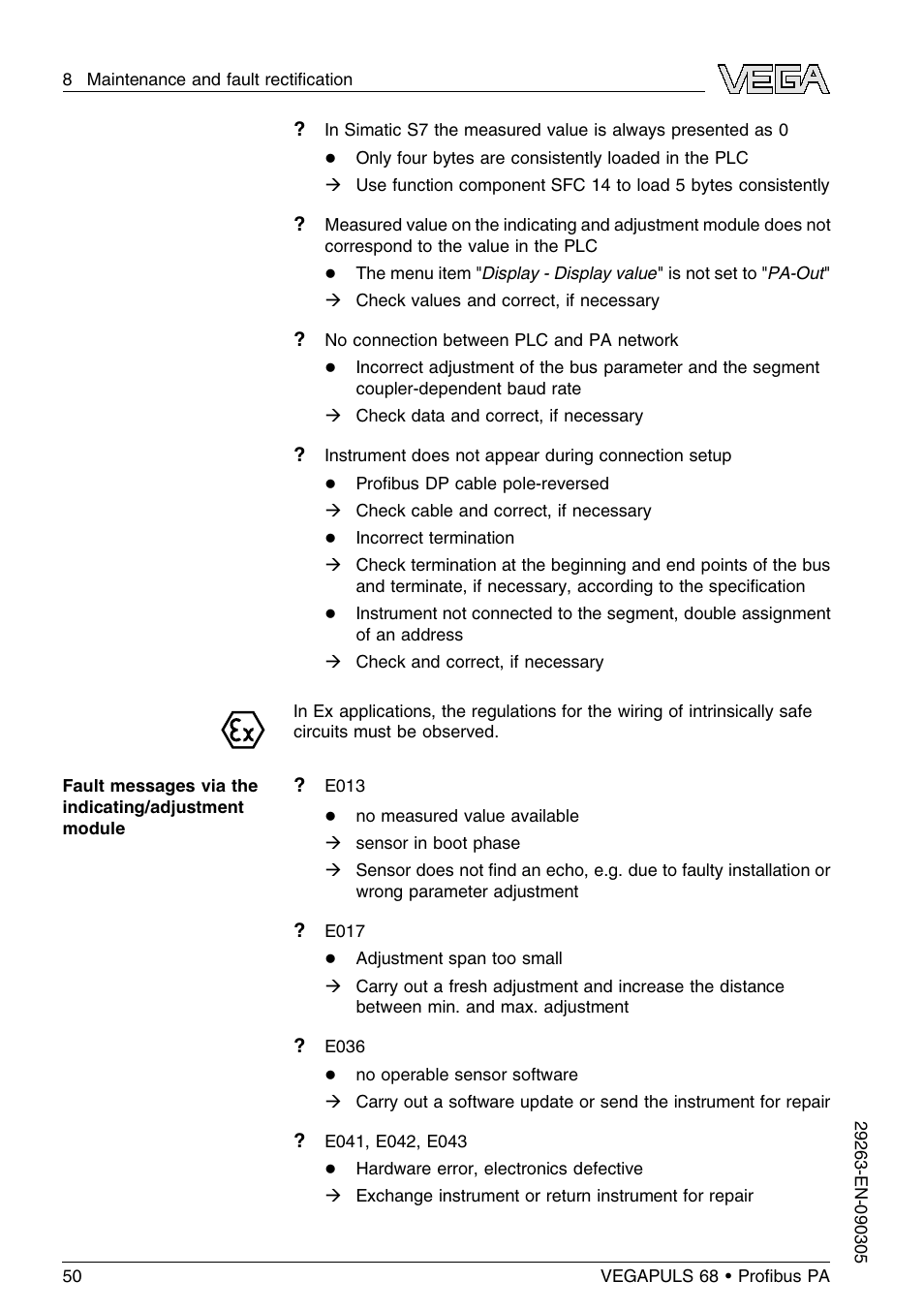 VEGA VEGAPULS 68 (≥ 2.0.0 - ≤ 3.8) Proﬁbus PA User Manual | Page 50 / 80