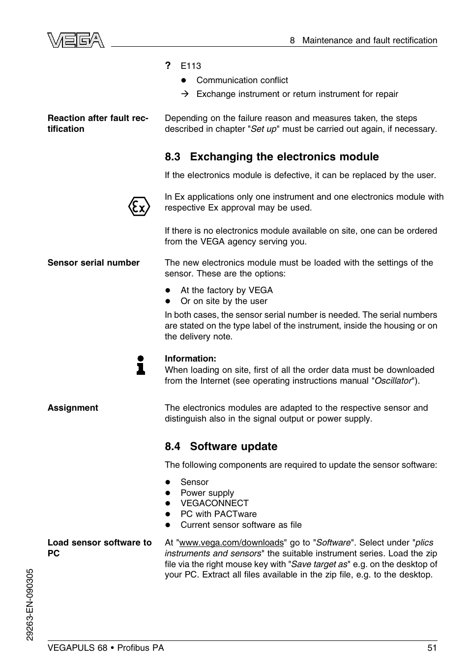 3 exchanging the electronics module, 4 software update | VEGA VEGAPULS 68 (≥ 2.0.0 - ≤ 3.8) Proﬁbus PA User Manual | Page 51 / 80