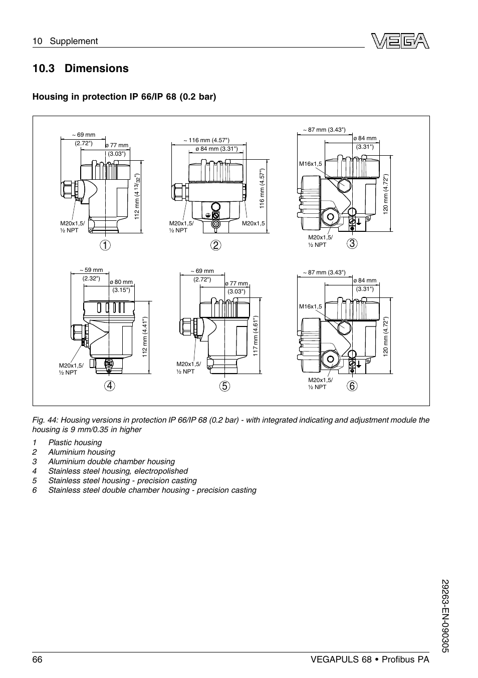 3 dimensions | VEGA VEGAPULS 68 (≥ 2.0.0 - ≤ 3.8) Proﬁbus PA User Manual | Page 66 / 80