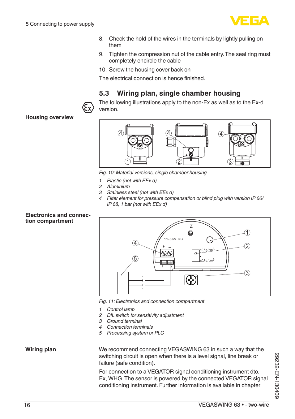 3 wiring plan, single chamber housing | VEGA VEGASWING 63 - two-wire User Manual | Page 16 / 40