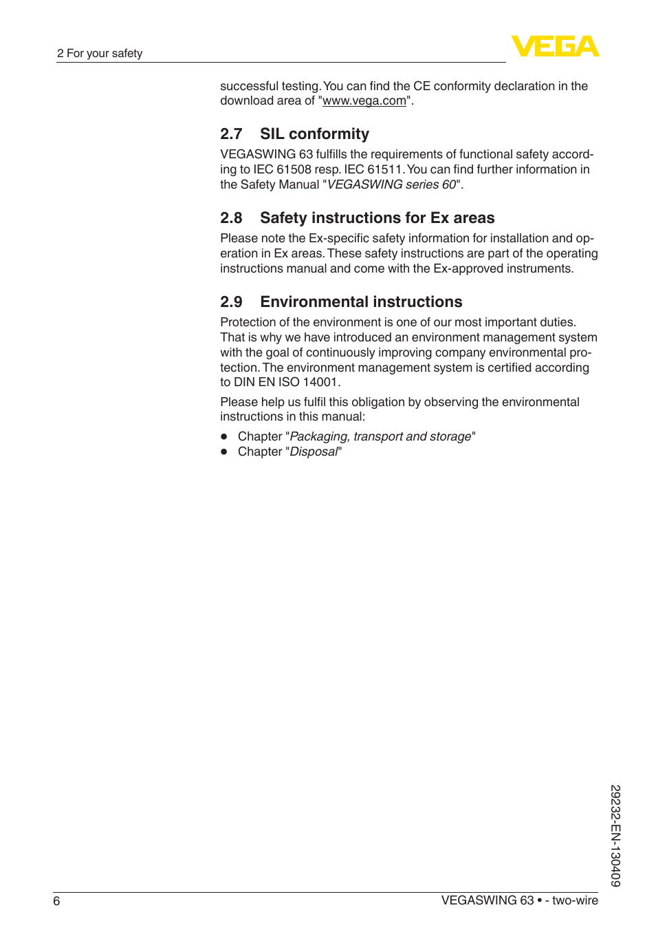 VEGA VEGASWING 63 - two-wire User Manual | Page 6 / 40