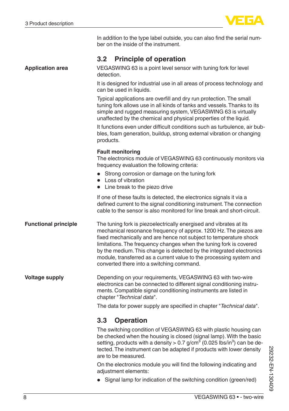 VEGA VEGASWING 63 - two-wire User Manual | Page 8 / 40