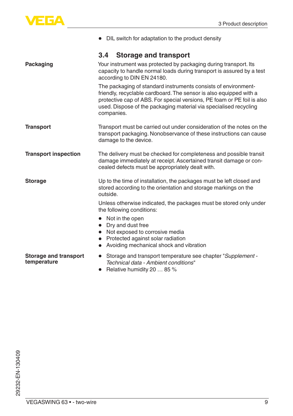 VEGA VEGASWING 63 - two-wire User Manual | Page 9 / 40