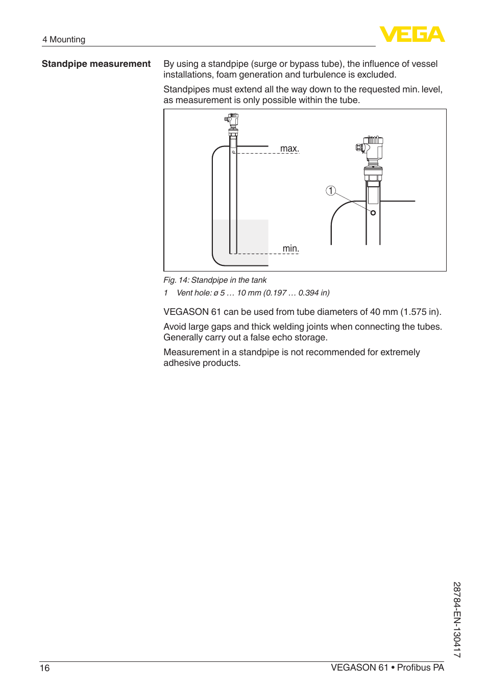 VEGA VEGASON 61 Profibus PA User Manual | Page 16 / 52