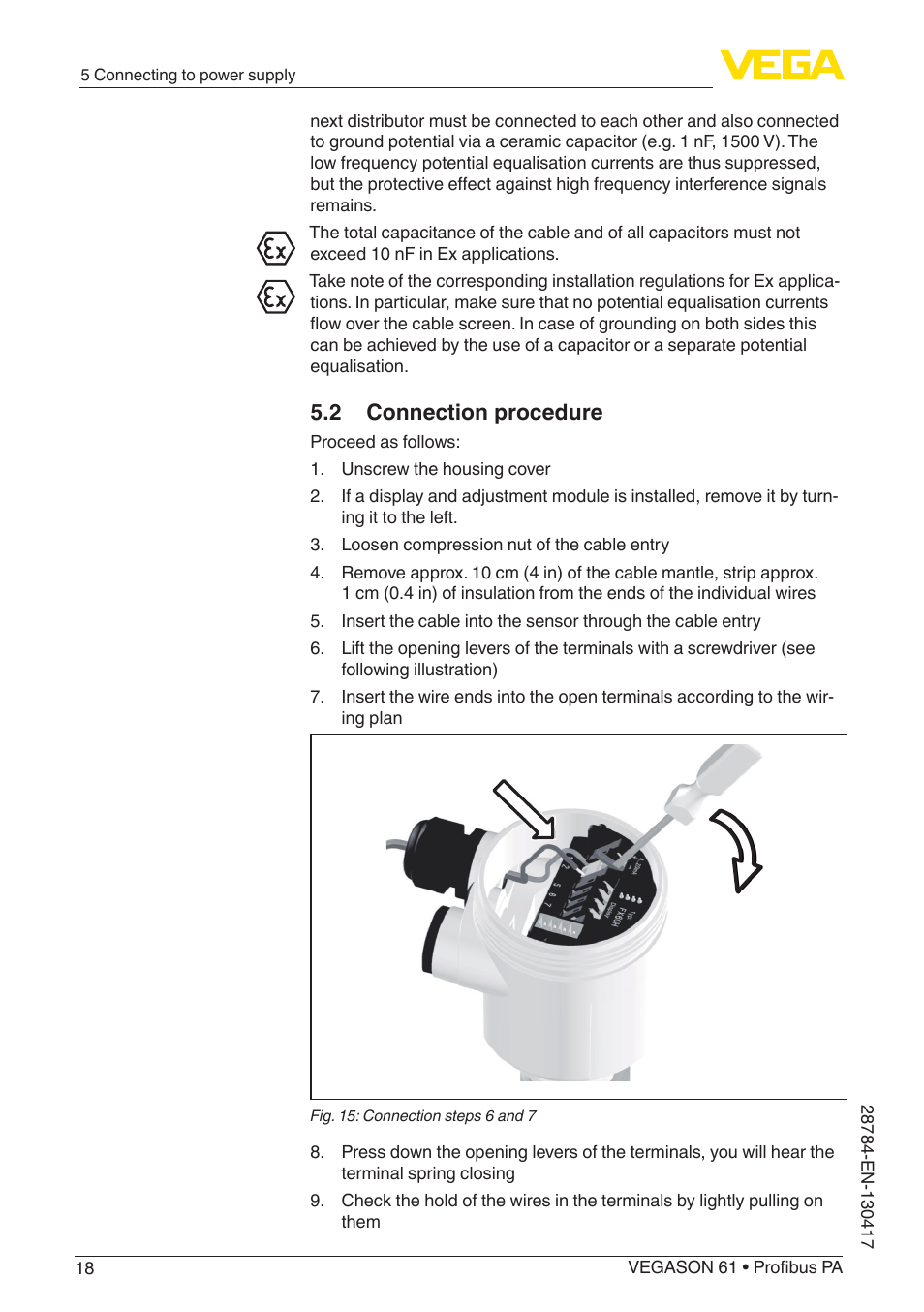 2 connection procedure | VEGA VEGASON 61 Profibus PA User Manual | Page 18 / 52