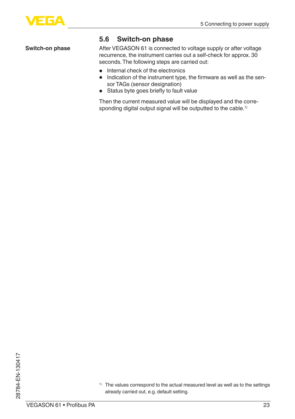 6 switch-on phase | VEGA VEGASON 61 Profibus PA User Manual | Page 23 / 52