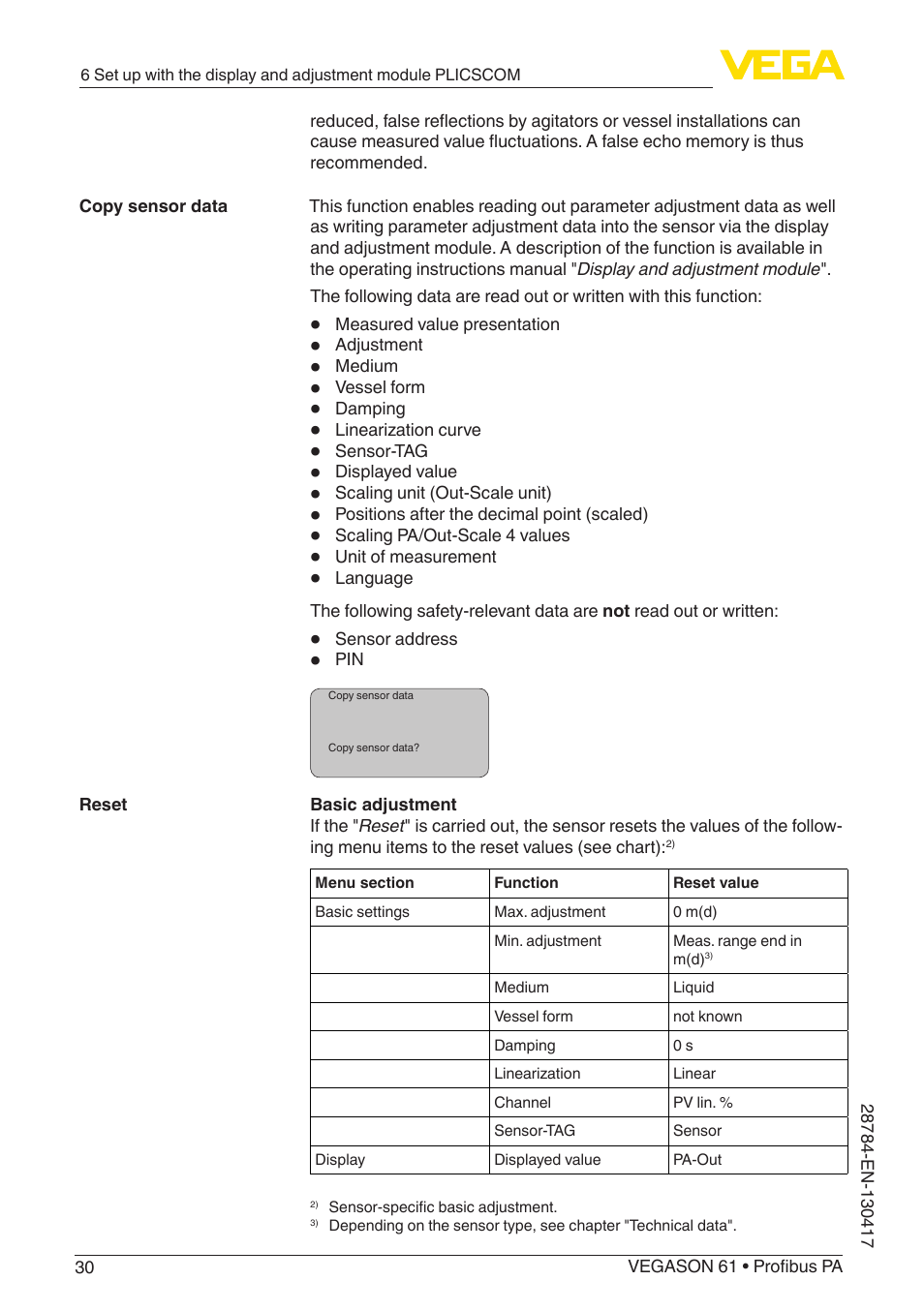 VEGA VEGASON 61 Profibus PA User Manual | Page 30 / 52