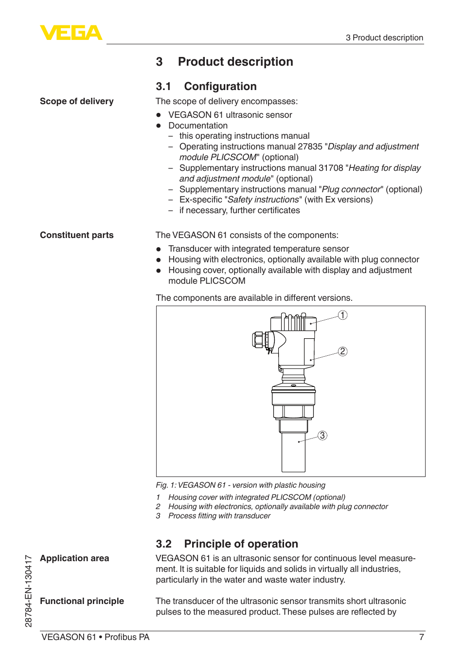 3 product description | VEGA VEGASON 61 Profibus PA User Manual | Page 7 / 52