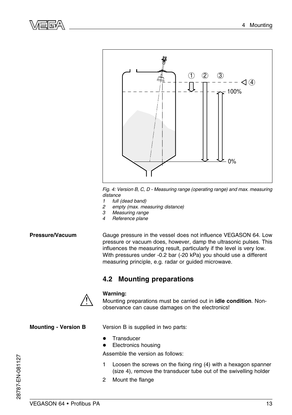 2 mounting preparations | VEGA VEGASON 64 Proﬁbus PA User Manual | Page 13 / 64