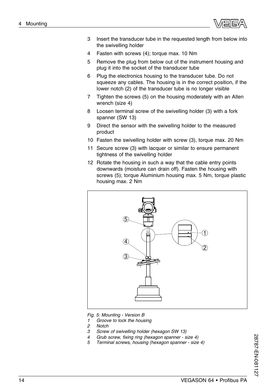 VEGA VEGASON 64 Proﬁbus PA User Manual | Page 14 / 64