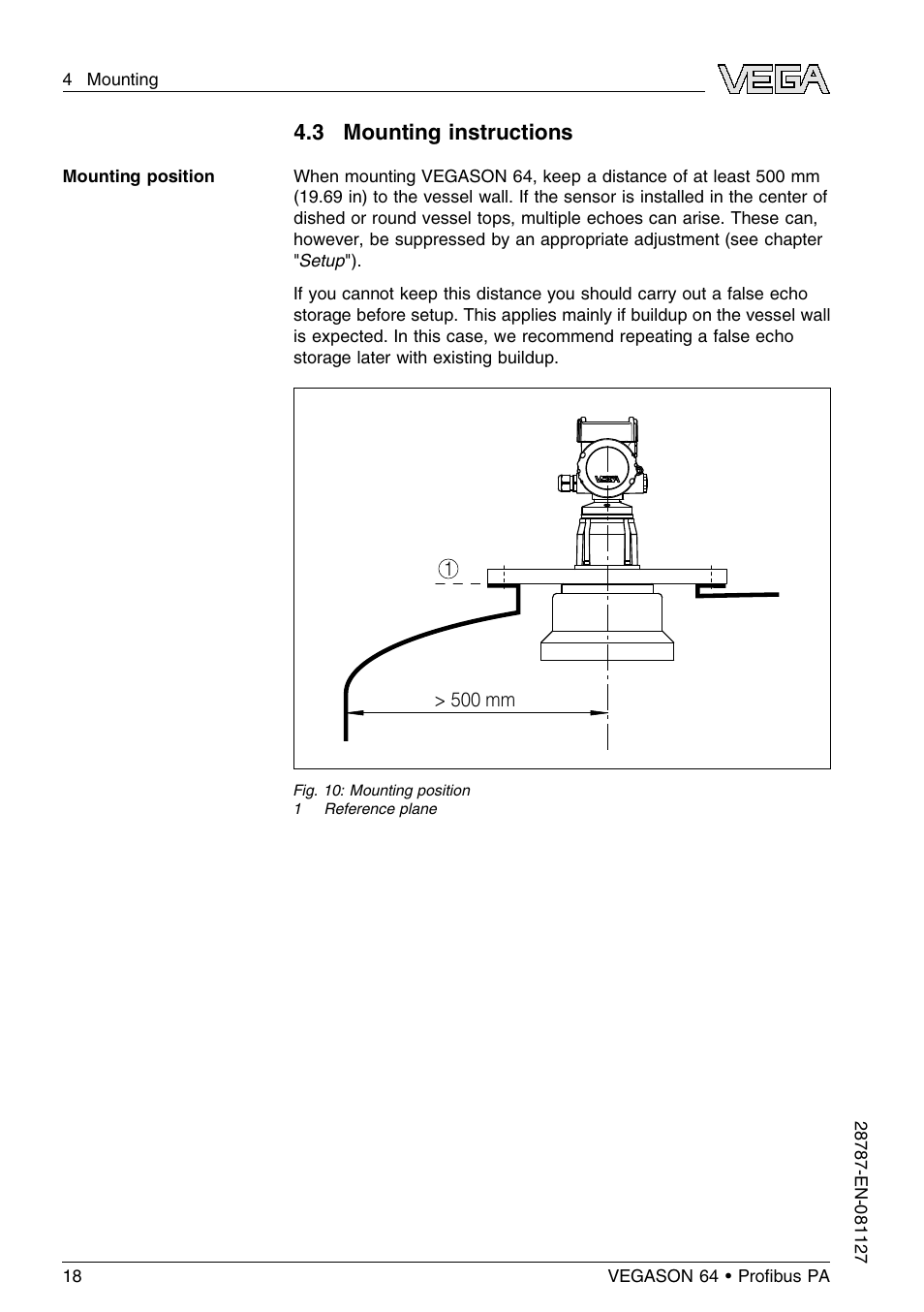 3 mounting instructions | VEGA VEGASON 64 Proﬁbus PA User Manual | Page 18 / 64