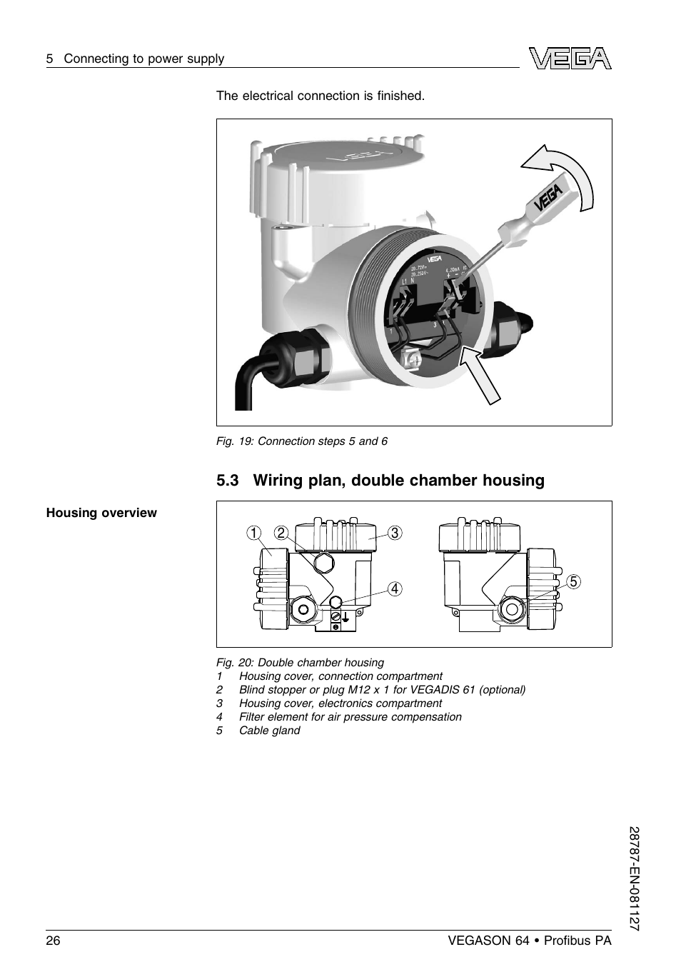 3 wiring plan, double chamber housing | VEGA VEGASON 64 Proﬁbus PA User Manual | Page 26 / 64