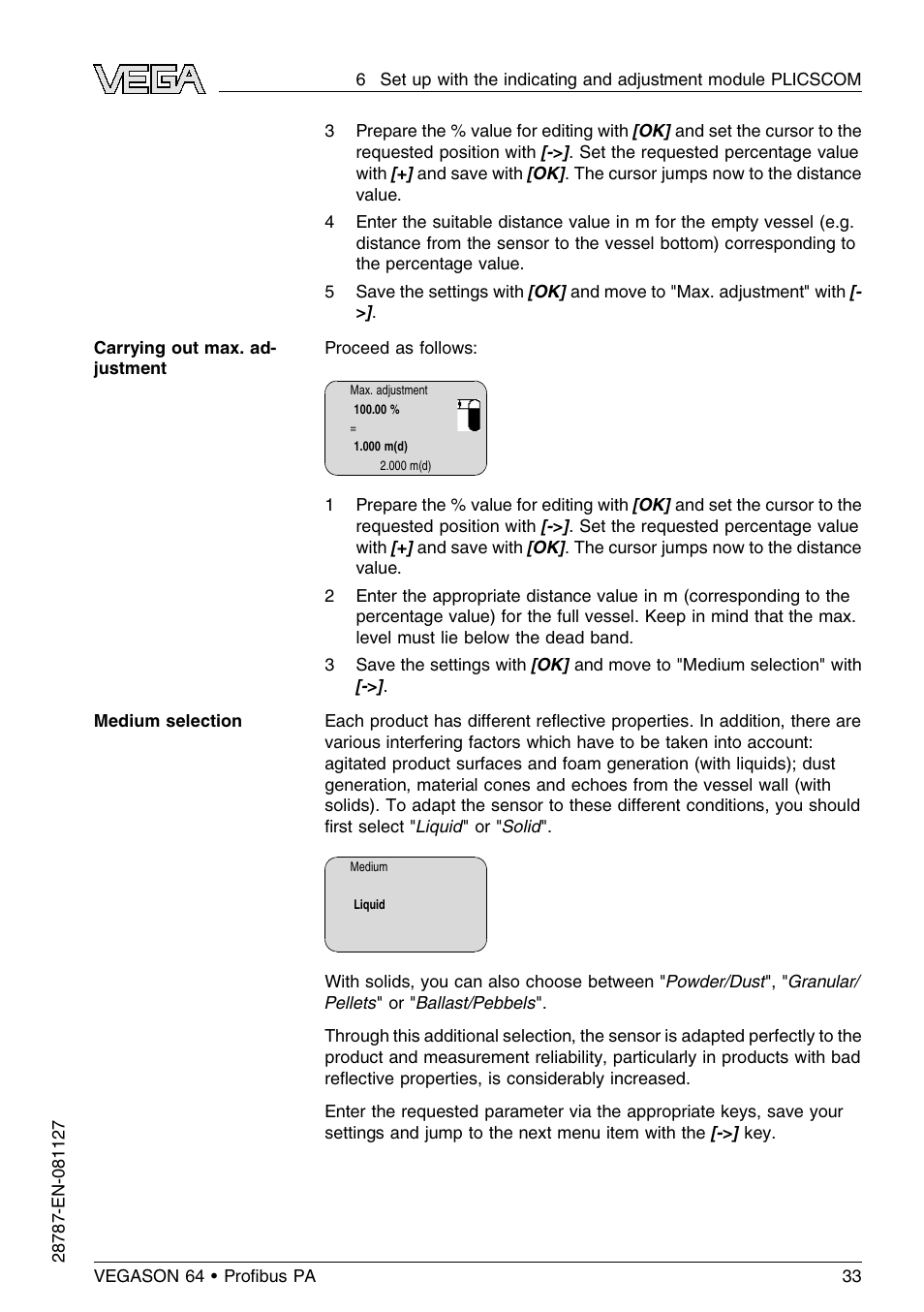 VEGA VEGASON 64 Proﬁbus PA User Manual | Page 33 / 64