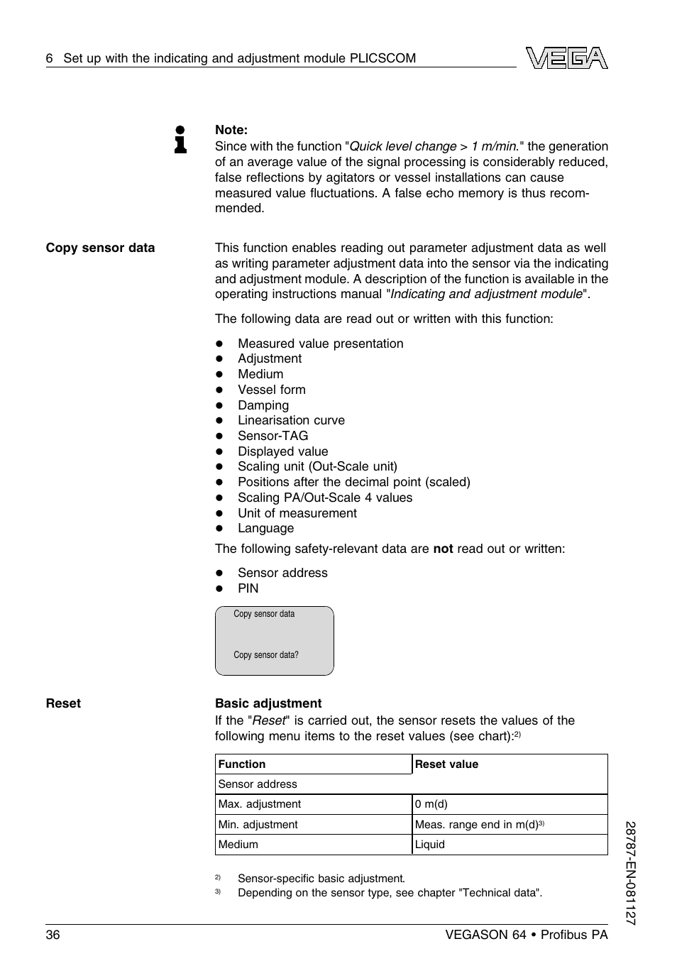 VEGA VEGASON 64 Proﬁbus PA User Manual | Page 36 / 64