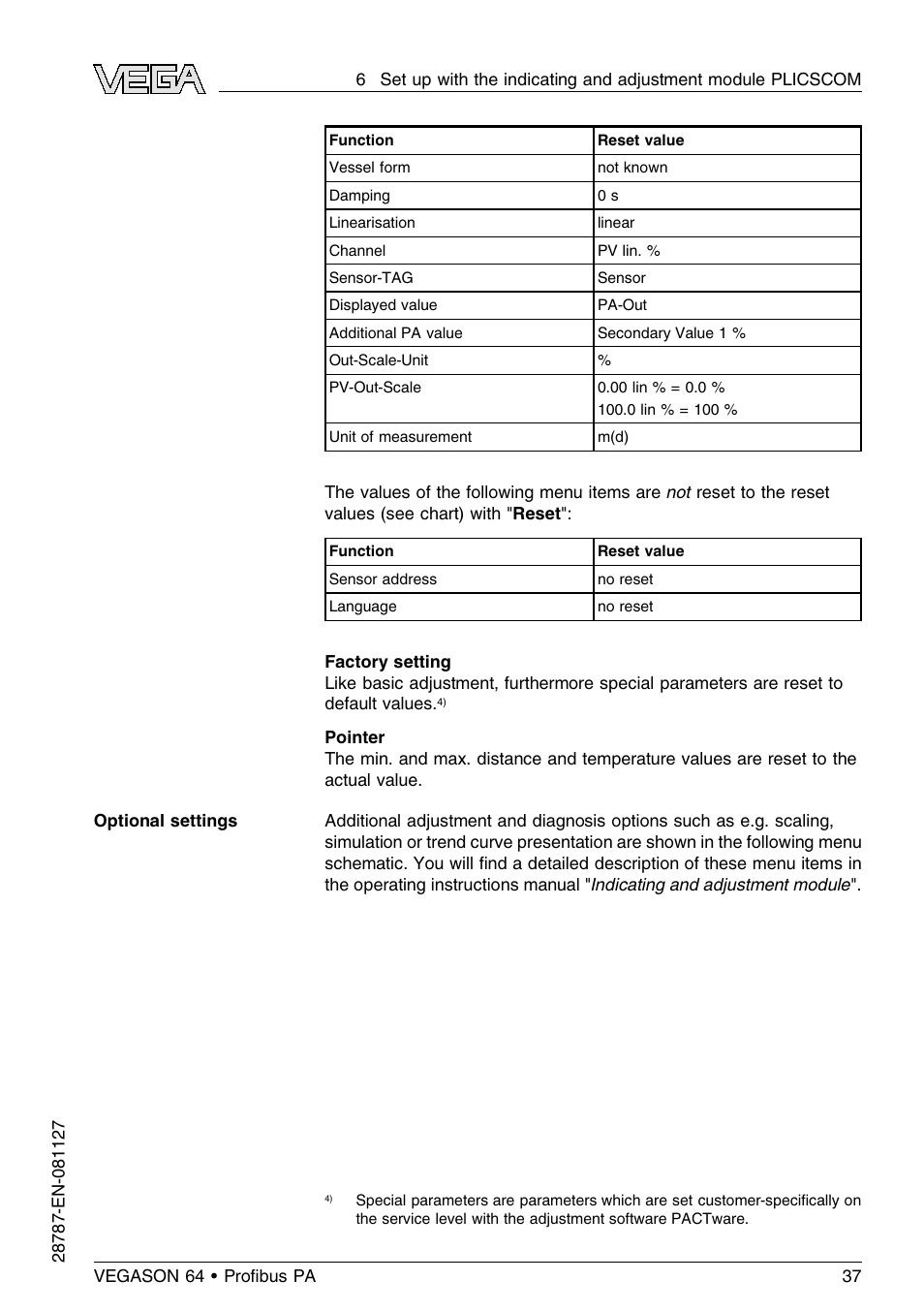 VEGA VEGASON 64 Proﬁbus PA User Manual | Page 37 / 64