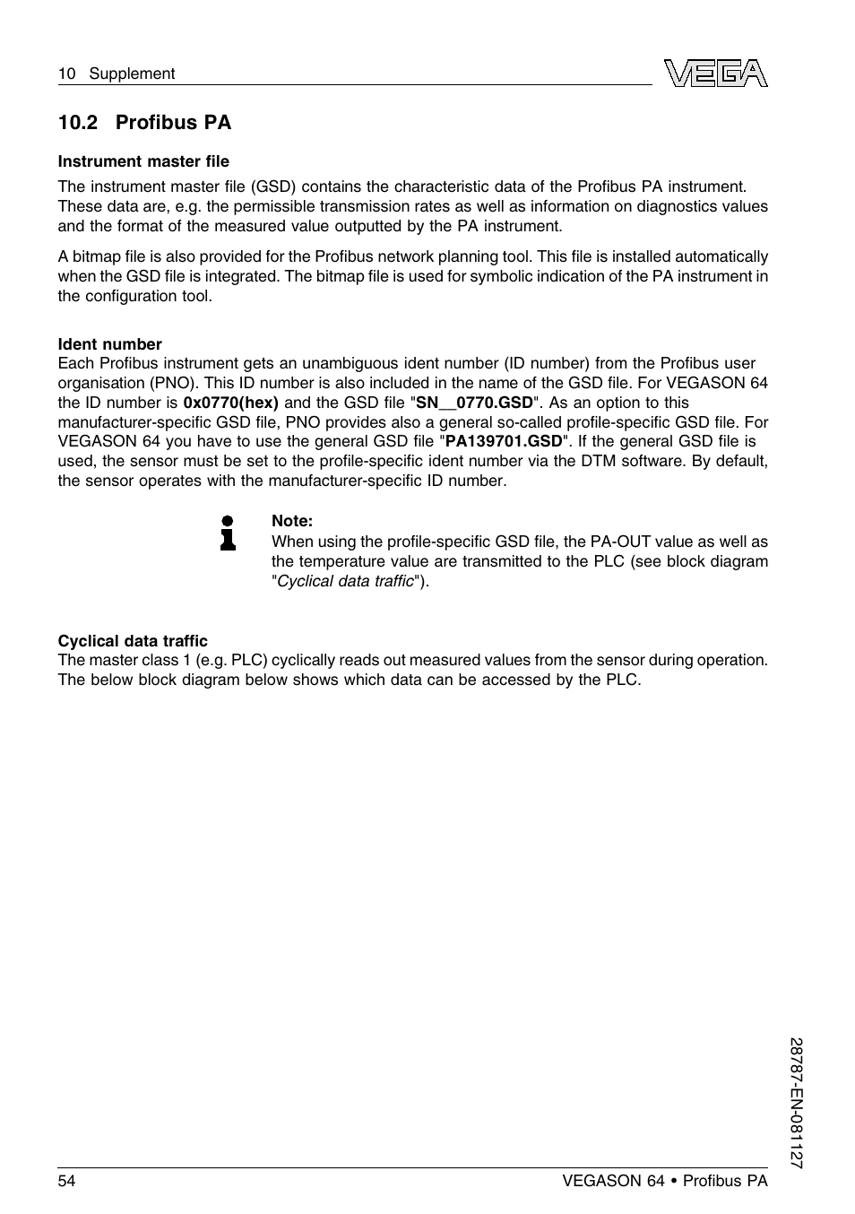 2 profibus pa, 2 proﬁbus pa | VEGA VEGASON 64 Proﬁbus PA User Manual | Page 54 / 64